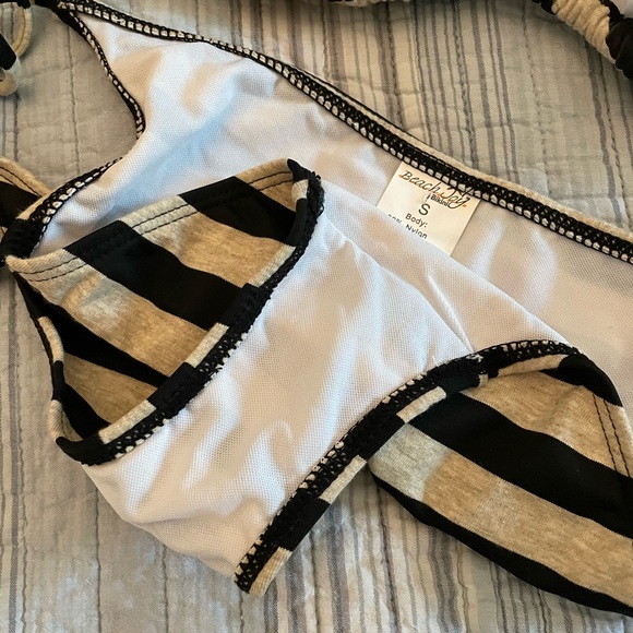 New! Beach Joy Black Stripe Adjustable Bikinis, Swimwear,top M,Bottom S - Picture 6 of 11